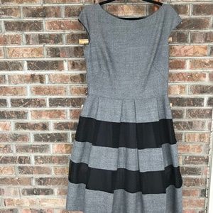 Lela Rose Grey A-Line Dress with Mesh Stripes - L